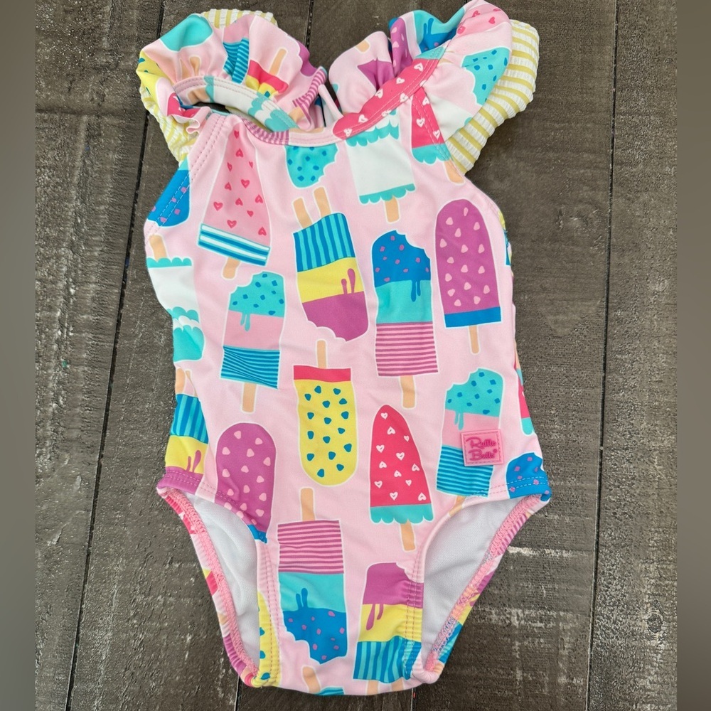 RUFFLE BUTTS Popsicle‎ Bathing Suit Ruffle Detail With Bow Size 6-12 months